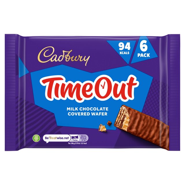 Cadbury Timeout Milk Chocolate Wafer Bar 6 per pack