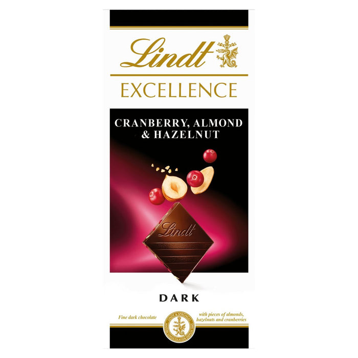 Lindt Excellence Cranberry, Mandel und Haselnuss dunkle Schokoladenbar 100g