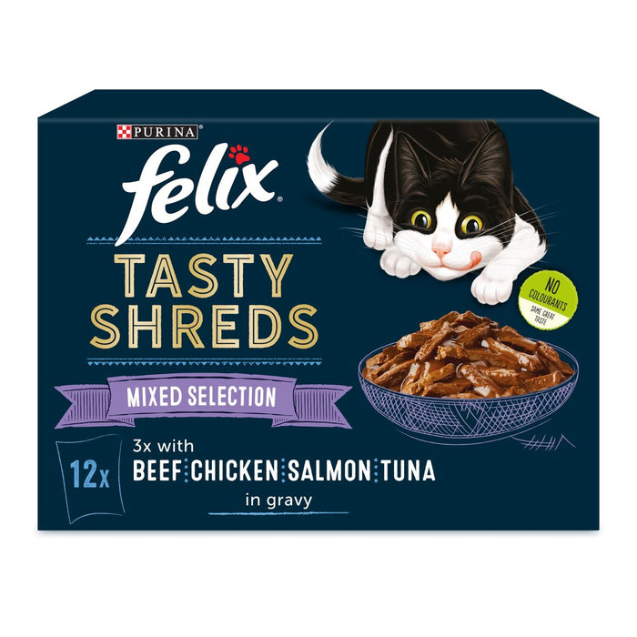 Felix Tasty Shreds Katzenfutter gemischte Auswahl in Soße 12 x 80g